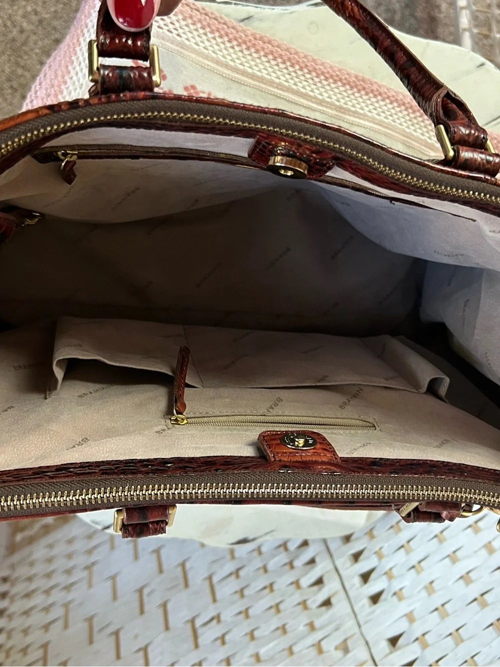 BRAHMIN BLAKE Carryall Brown Chestnut Croc-Embossed Satchel Tote Bag Convertible